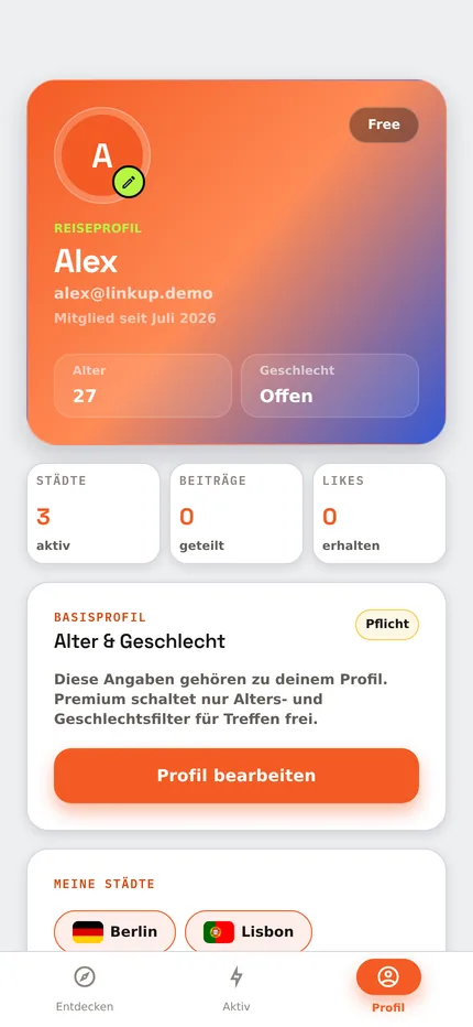 Demo-Profil mit Premium-Funktionen